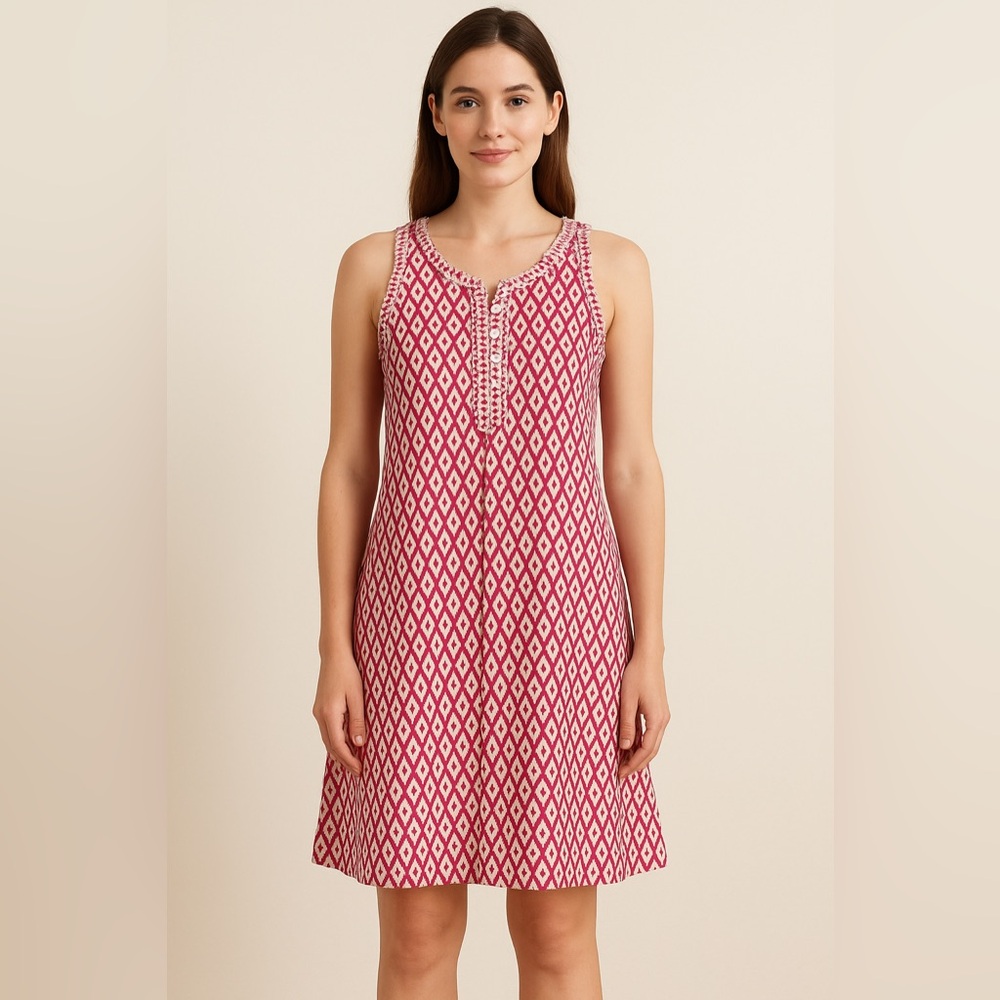 Gretchen Scott Designs Pink and White Geometric Dress Size Medium 100%‎ Cotton